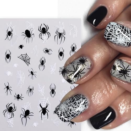 Halloween Nail Stickers Set - Black White Spider Web Blood Heart Ghost Punk Retro