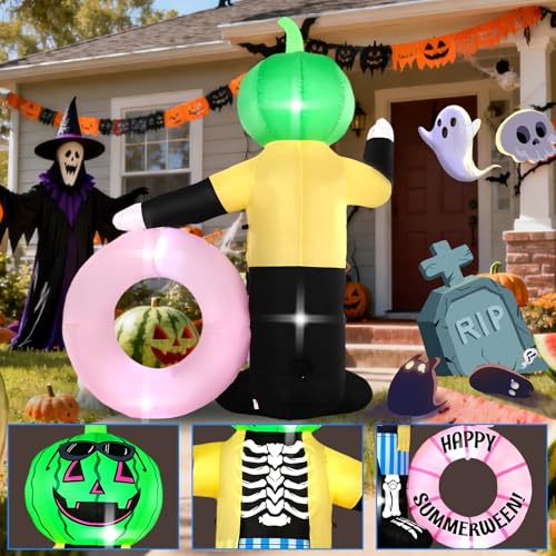 6FT Watermelon Zombie Inflatable Halloween Decor with LED Lights for Outdoor & Indoor Parties