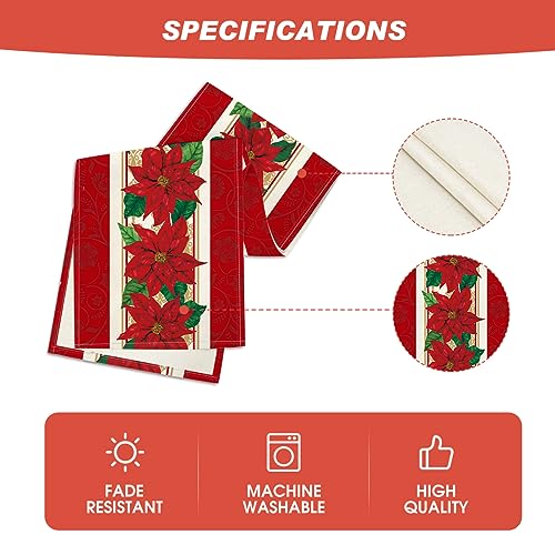 Artoid Mode Poinsettia Xmas Table Runner 13x72 Inch - Red Holiday Decor