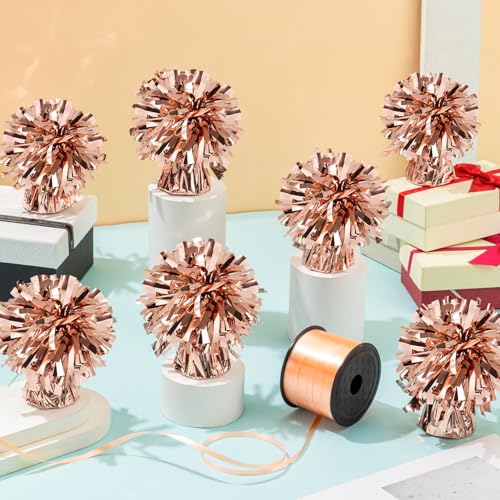 24 Rose Gold Balloon Weights Metallic Anchor - Heavy Balloon Holders & Ribbons