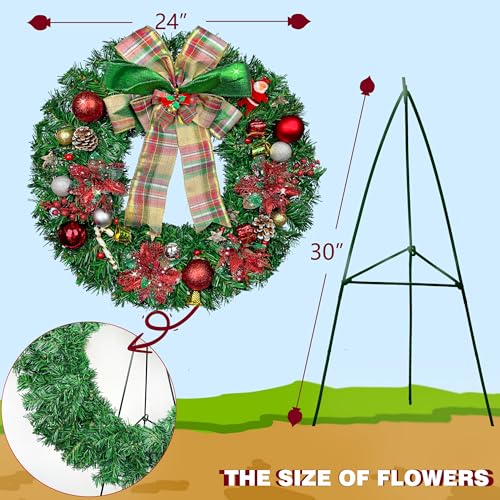 Christmas Cemetery Wreath with Stand - Poinsettias, Bow, All-Weather Decor