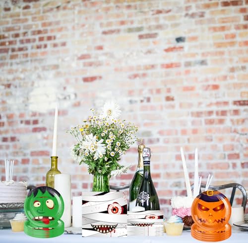 Halloween Party Plates Set - Disposable Pumpkin Monster Vampire Bat Tableware
