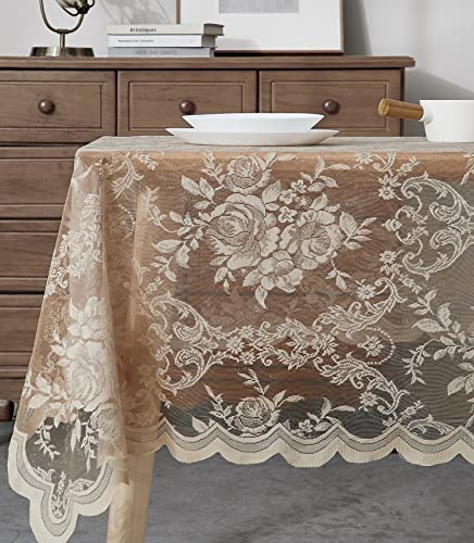 Rectangular Gold Lace Tablecloth 60 x 104 Inches for Dining & Events - Golden Linen