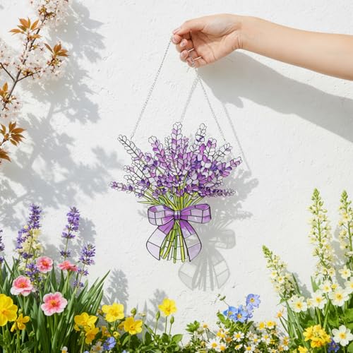 Lavender Flower Stained Glass Window Suncatchers - Indoor Wall Decor, Gift Idea