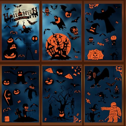 Halloween Window Clings - Ghosts Pumpkins Zombies Decor Set - Variation of THIS listing