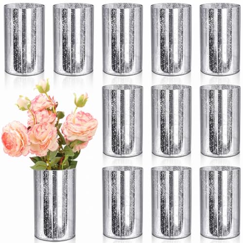 12-Pack Silver Glass Vases for Flower Centerpieces - 6 Inches Tall