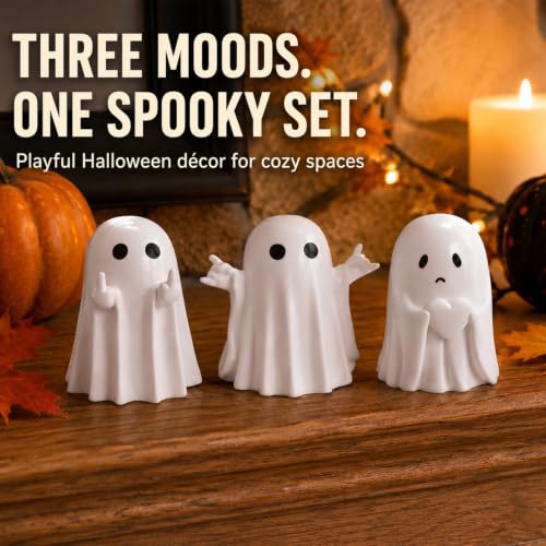 3pcs Halloween Ghost Figurines Set - Cute Spooky Indoor Decorations for Farmhouse & Tiered Tray