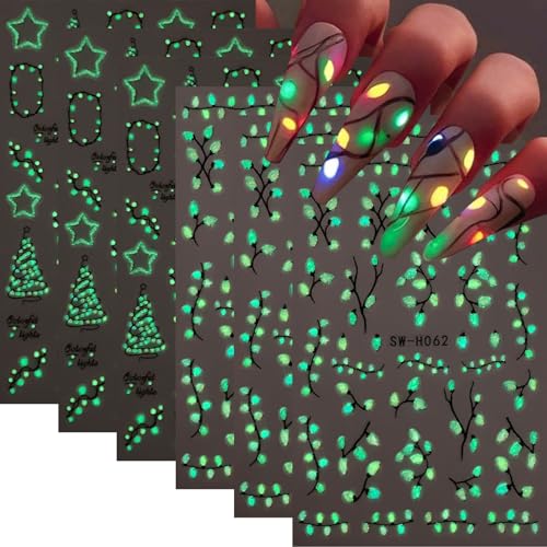Christmas Nail Stickers 07 - 3D Glow in The Dark Light Strips & Star Decals