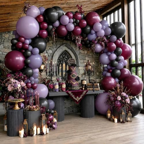 Purple Black Balloon Arch Garland Kit - Double Stuffed Latex 102PCS Gothic Party Decor