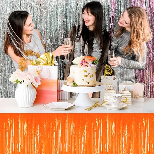 Macaron Orange Foil Fringe Table Skirts - 3 Pack Party Backdrop Decorations