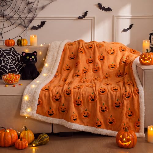 Halloween Pumpkin Throw Blanket 50x60 Inches - Festive Fleece Home Decor - Pumpkin Variation