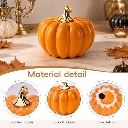 Orange Ceramic Pumpkin Decor - Fall Thanksgiving Halloween, 4.7 Inch - Variation of THIS listing
