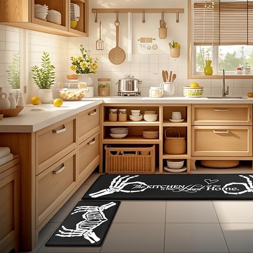 Black Memory Foam Anti-Fatigue Kitchen Mat Set - 2 Pcs, 47" x 17.3"