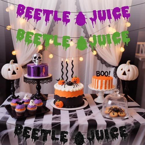 Halloween Party Banner Decorations Glitter Beetle Theme Pre-Strung Banner for Kids Adults