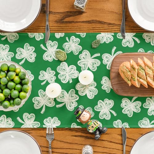 Lucky Clover Table Runner 13x48 Inch - Green Seasonal Kitchen Decor