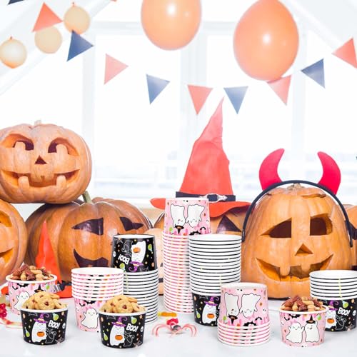 Halloween Ghost Snack Cups Set - 100 Disposable Paper Bowls for Parties & Desserts