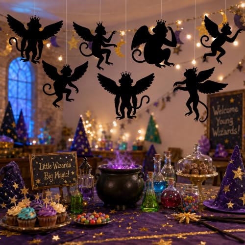 Flying Monkey Hanging Decorations for Wizard Party - Black Silhouette Cutouts, Set of 30