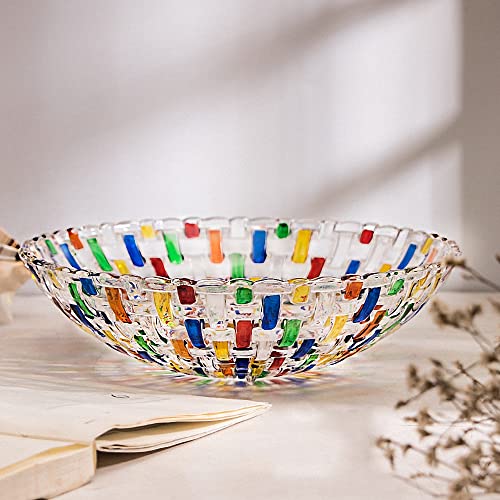 Colorful Hand Painted Woven Glass Fruit & Salad Bowl - Centerpiece Decor