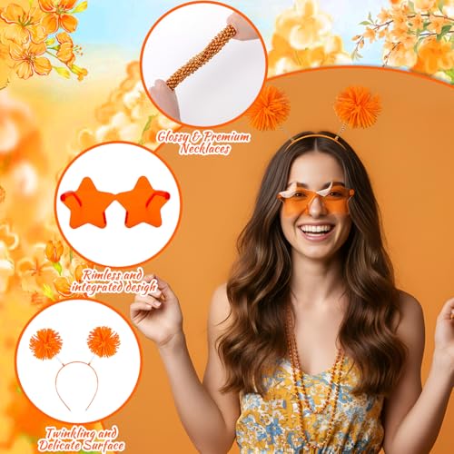 Orange Party Favor Set with Pom Poms Star Glasses Necklaces - Classic Variation