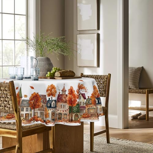Horaldaily Fall Round Tablecloth 90 Inch Orange Autumn Victorian Style