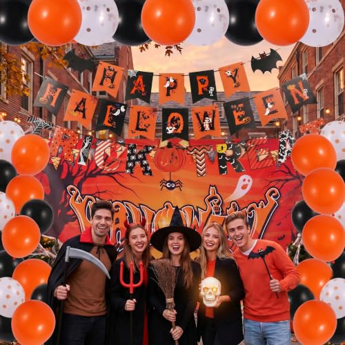 Halloween Party Decorations Set with Banner, Backdrop, Garland & Balloons