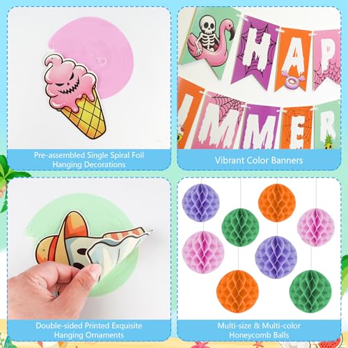 Summer Halloween Party Decorations Set - Banner, Swirls & Honeycomb Balls