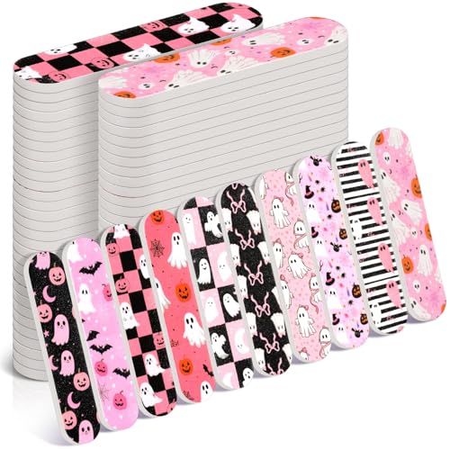 Halloween Mini Nail Files Set - Pink Boo Style, 50 Pcs for Women