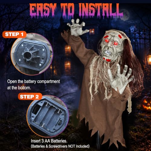 Halloween Creepy Animatronic Zombie Groundbreaker Outdoor Decor with Light-Up Eyes & Spooky Sound
