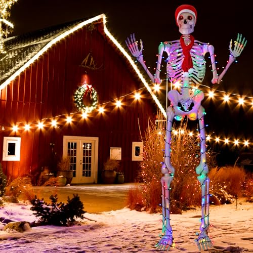 Giant 12ft Skeleton Christmas Outfit Set with Lights and Accessories for Holiday Decor