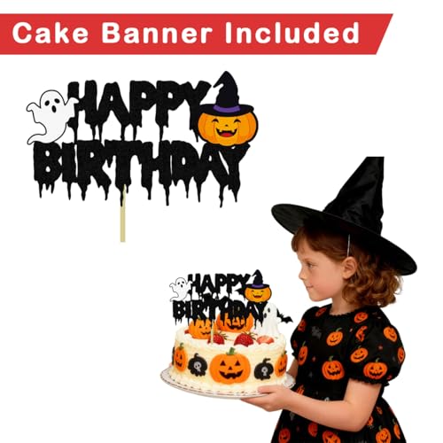 Halloween Birthday Banner with Glitter Black & Orange Decorations
