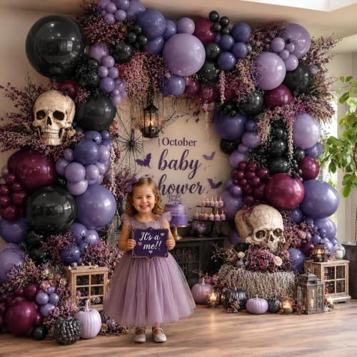 Purple Black Balloon Arch Garland Kit - Double Stuffed Latex 102PCS Gothic Party Decor