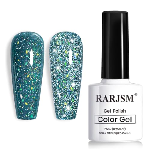 Reflective Glitter Gel Nail Polish - Dark Blue Rainbow Iridescent 7.5ml - Variation RAR1305