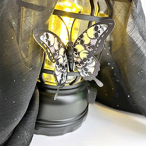 Halloween Butterfly Wall Sticker with Skull Design - Black 3D Decorations, 24 Pcs