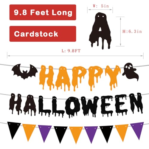 Halloween Bunting Banner with Triangle Flags and Bat Motifs - Pre-Assembled Wall & Party Decor
