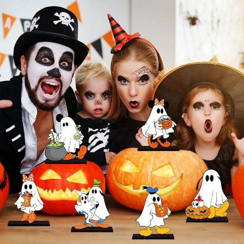 Halloween Wooden Table Centerpiece Set - Ghost & Pumpkin Decor, 6 Pieces