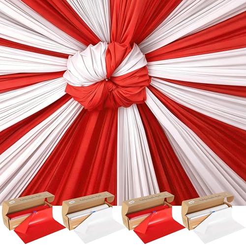 Heavy-Duty Plastic Tablecloth Roll 100FT x 54IN with Slide Cutter - White/Red Variation