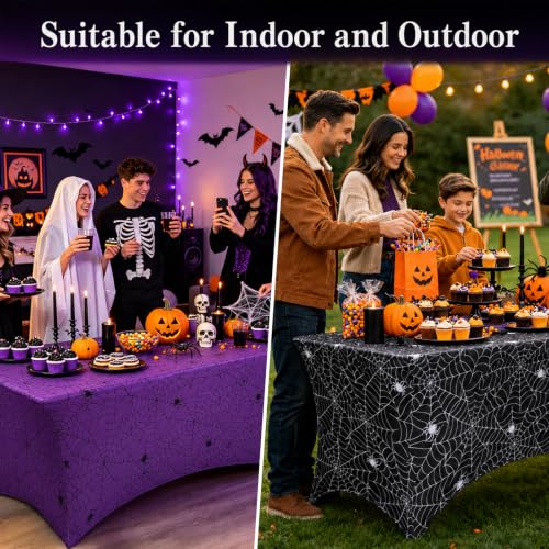 Halloween Spiderweb Tablecloth Set - 6ft Spandex Cover for Tables, 2 Pieces - Black & Purple, Variation of THIS listing