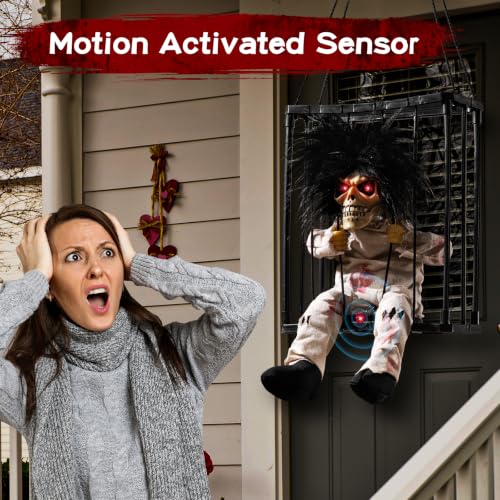Halloween Animated Scary Skull Prisoner Decoration with Motion Sensor - White