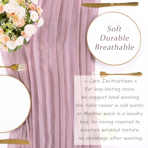 Dusty Pink 13.3ft Cheesecloth Table Runner 35x157 Inches Boho Wedding Decor