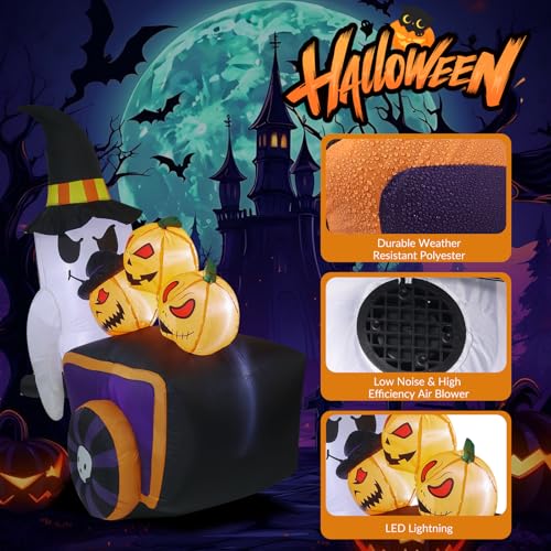 6FT Inflatable Halloween Ghost with Pumpkins Lighted Yard Decor, Outdoor Friendly