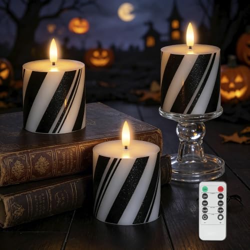 Halloween Flameless Candles with Real Wax & Timer - Black Stripes 3x3 Inch