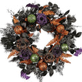 22 Inch Halloween Wreath with Glitter Roses Bats & Ornaments for Front Door