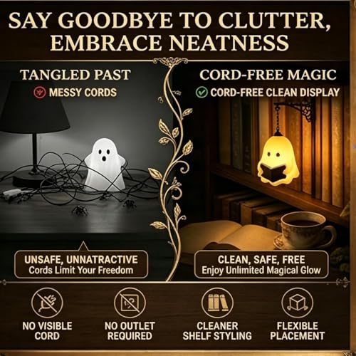 Ghost Bookshelf Light - 3D Reading Book Lamp for Book Nook & Halloween Decor