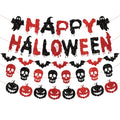 Halloween Banner with Glitter Bat Skull Pumpkin Decor - Pre-Strung Party Garland