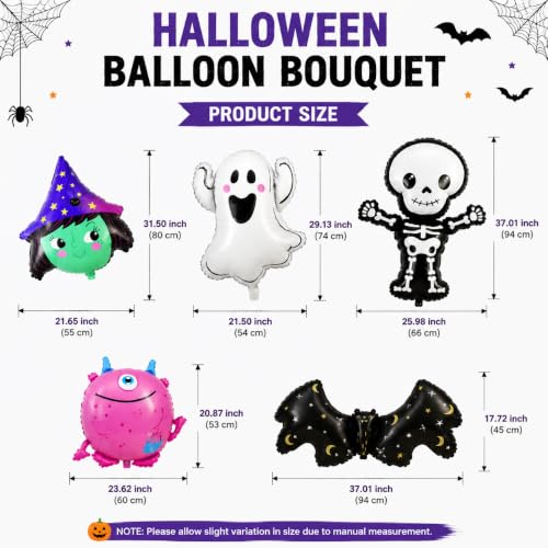 Halloween Foil Balloon Set - Cute Ghost Skeleton Witch Bat Monster Party Decorations