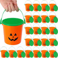 Halloween Pumpkin Trick or Treat Buckets Set - 24 Portable Plastic Jack-O-Lantern Totes