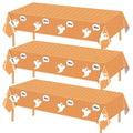 Halloween Ghost Tablecloth Set - 3 Pack Orange Checkered Disposable Decor
