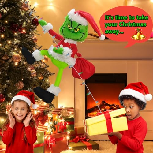 Light Up Christmas Green Monster Decorations - 23.6in Poseable Plush Doll for Indoor & Outdoor Holiday Decor