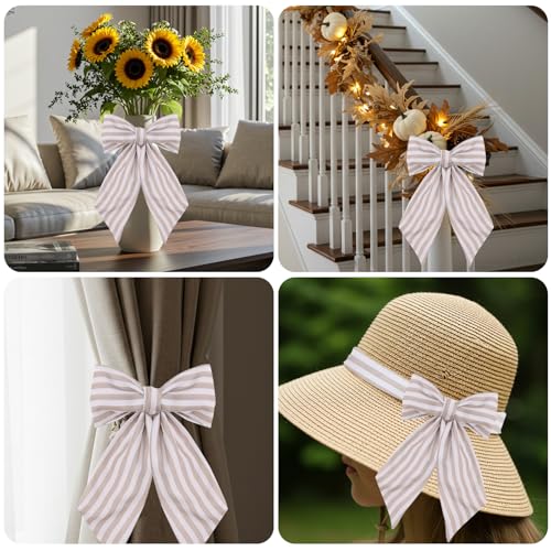 TONIFUL Burlap Stripe Wreath Sash for Front Door 4.5x56 Inches - Indoor Outdoor Holiday Decor