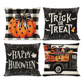 Halloween Pillow Covers Set of 4 18x18 Inch Pumpkin Truck Black Variation